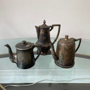 Set of 3 Vintage 1900's Nickel Teapots